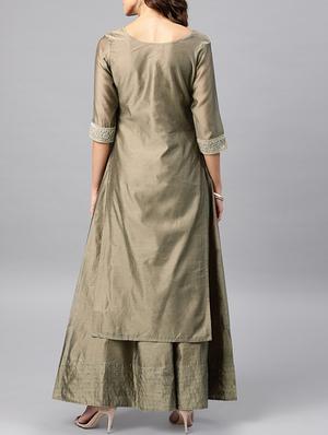 yoke design chanderi kurta with skirt set - 15642319 - Standard Image - 3