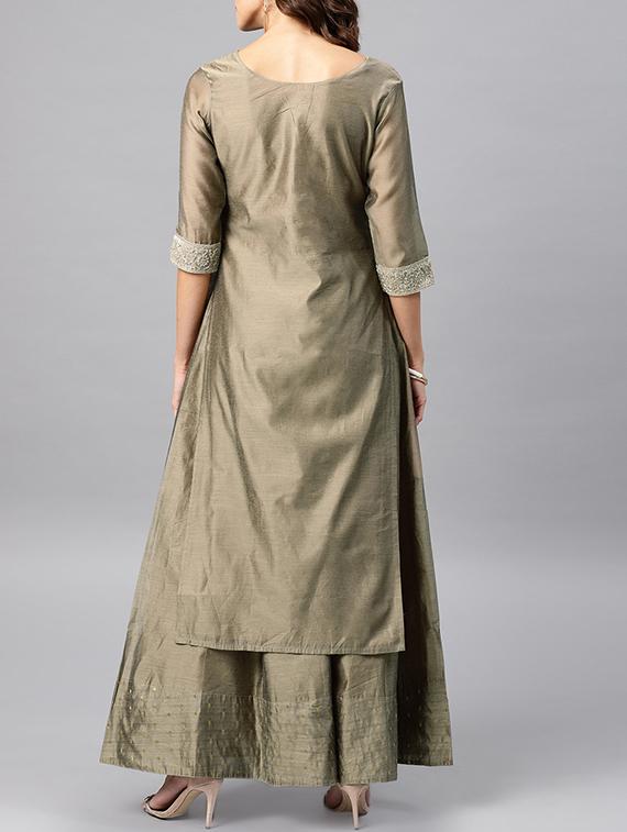 yoke design chanderi kurta with skirt set - 15642319 - Zoom Image - 3