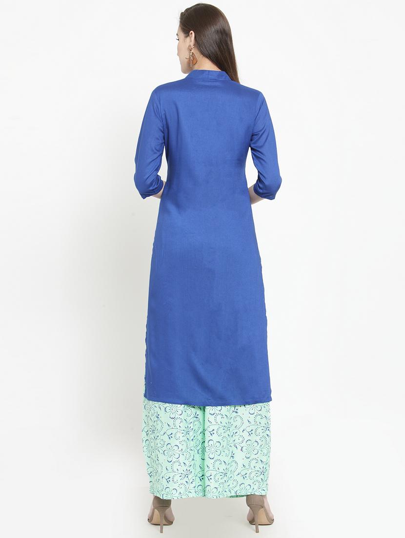 Block printed kurta with palazzo set - 15645538 - Zoom Image - 3