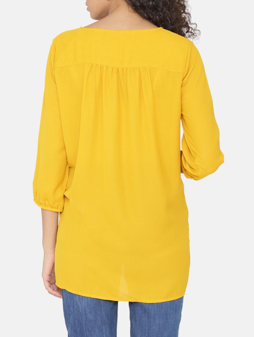 embroidered yoke tie up neck tunic - 15646148 - Zoom Image - 3