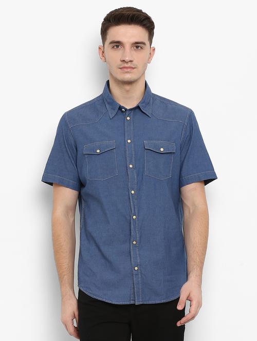 blue denim casual shirt - 15648660 - Standard Image - 1