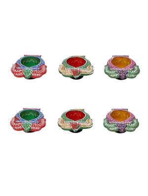 aapno rajasthan kalash design handpainted terracotta diyas - set of 6 - 15649182 - Standard Image - 3