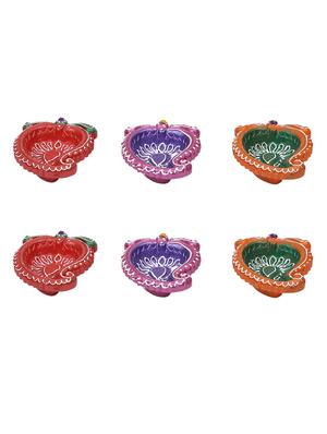 aapno rajasthan mango design handpainted terracotta diyas - set of 6 - 15649183 - Standard Image - 3