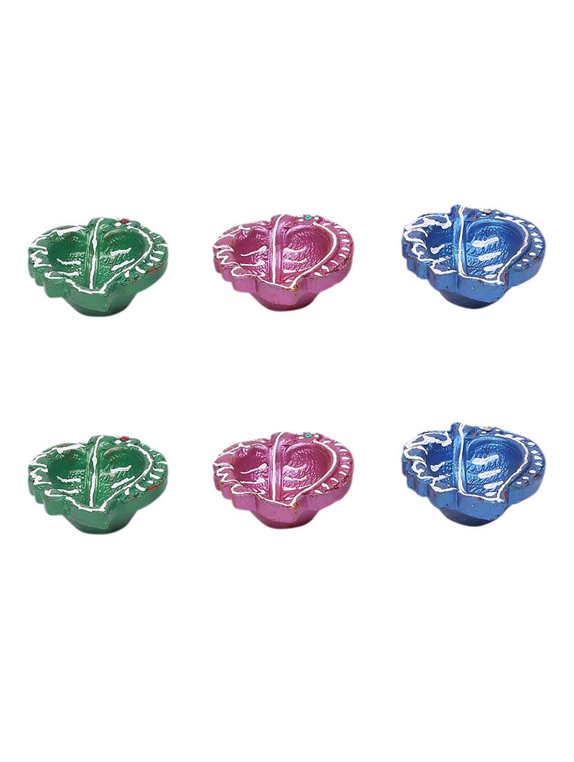 aapno rajasthan leaf design handpainted terracotta diyas-set of 6 - 15649186 - Zoom Image - 3