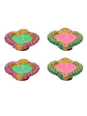 aapno rajasthan multicoloured wax filled terracotta diyas-set of 4 - 15649191 - Standard Image - 3