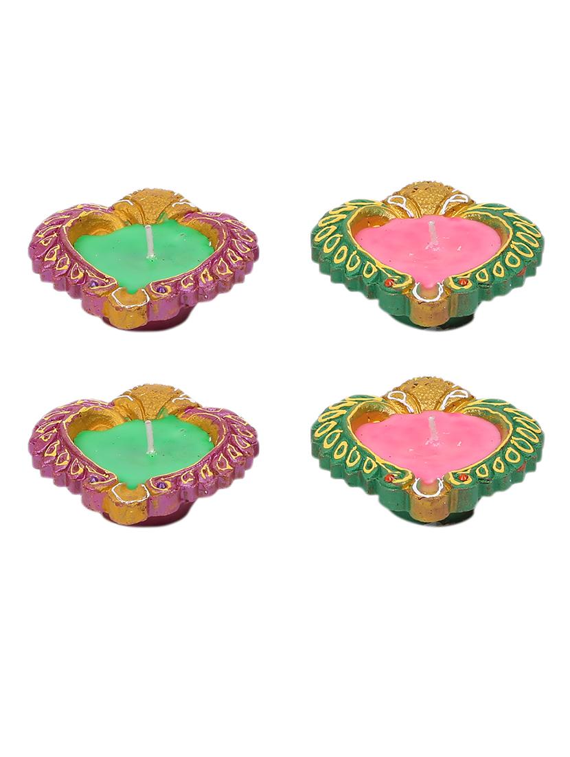 aapno rajasthan multicoloured wax filled terracotta diyas-set of 4 - 15649191 - Zoom Image - 3