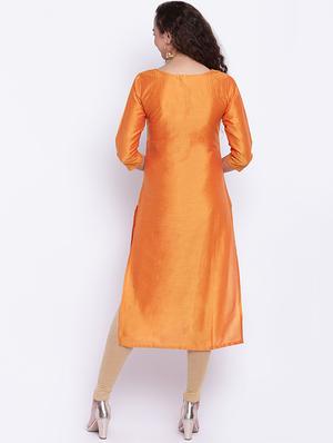 Embroidered silk straight kurta - 15649808 - Standard Image - 3