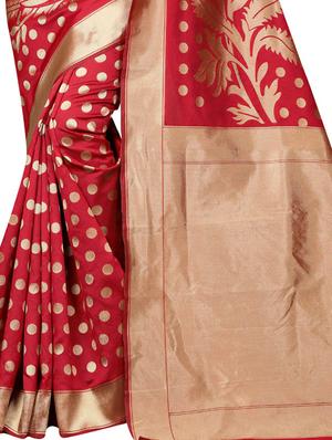 Polka dots banarasi saree with blouse - 15651024 - Standard Image - 3