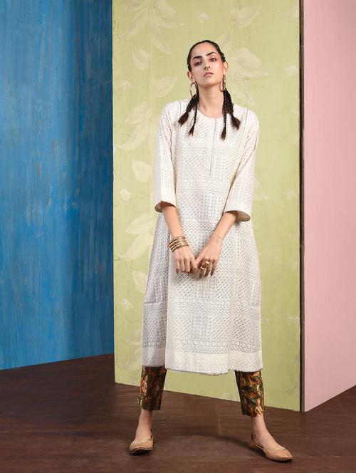 a-line self design kurta - 15653693 - Standard Image - 1