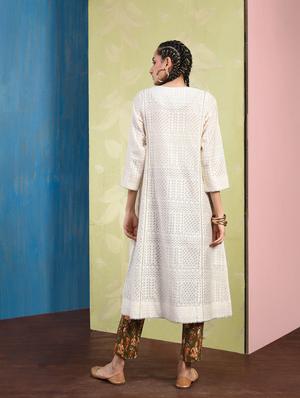 a-line self design kurta - 15653693 - Standard Image - 3