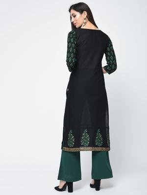 block printed straight kurta - 15654162 - Standard Image - 3