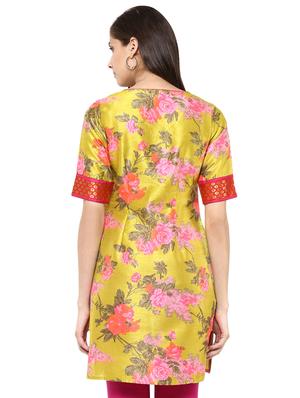 yellow synthetic straight kurti - 15659871 - Standard Image - 3