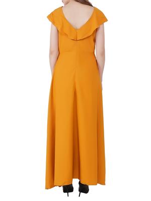mustard ruffle sleeved gown - 15661119 - Standard Image - 3