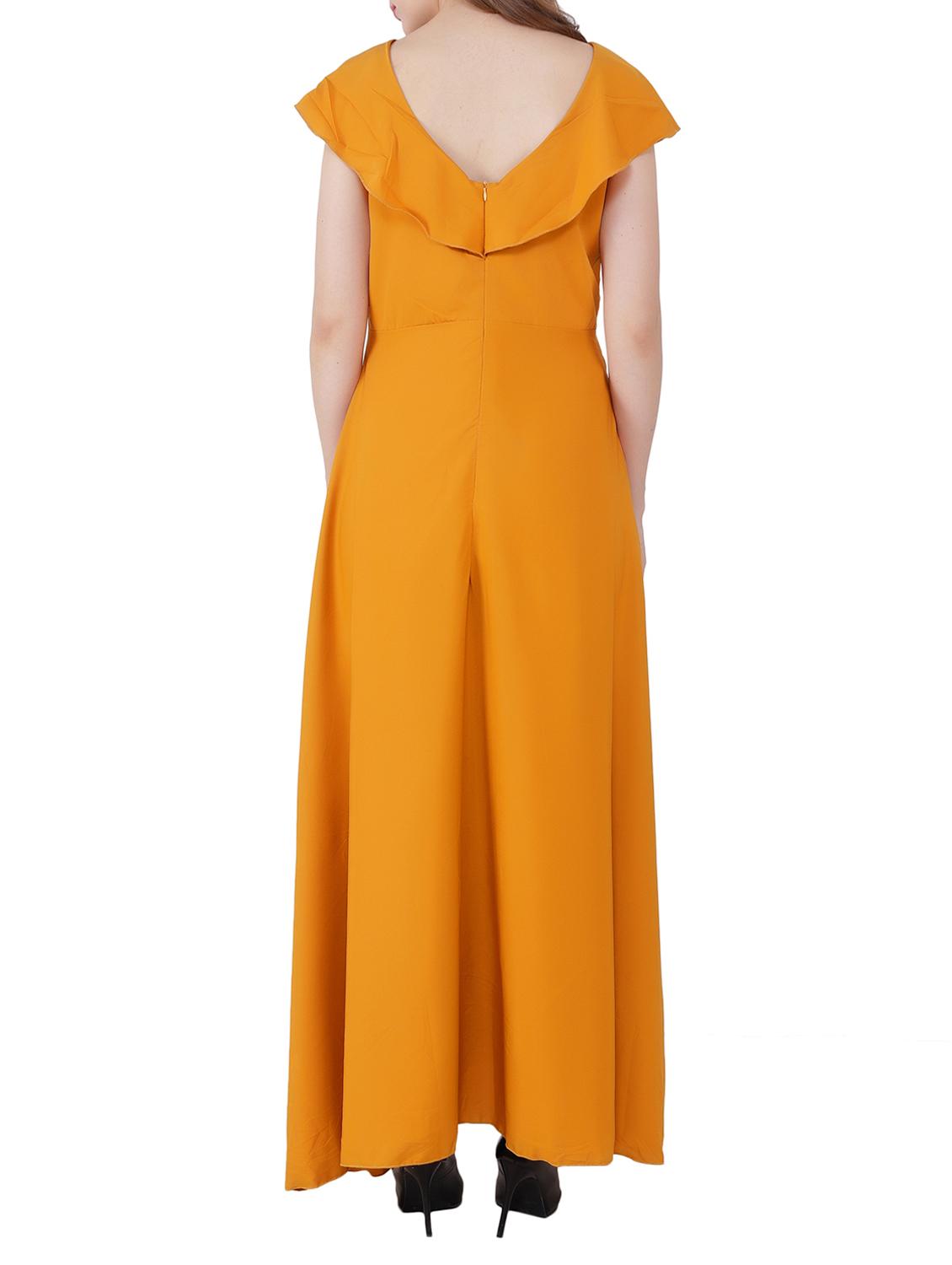 mustard ruffle sleeved gown - 15661119 - Zoom Image - 3