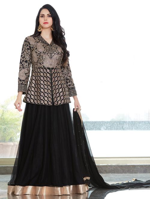 Embroidered semi-stitched skirt suit set - 15669451 - Standard Image - 1