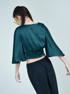 tie up bell sleeved crop top - 15671426 - Standard Image - 3