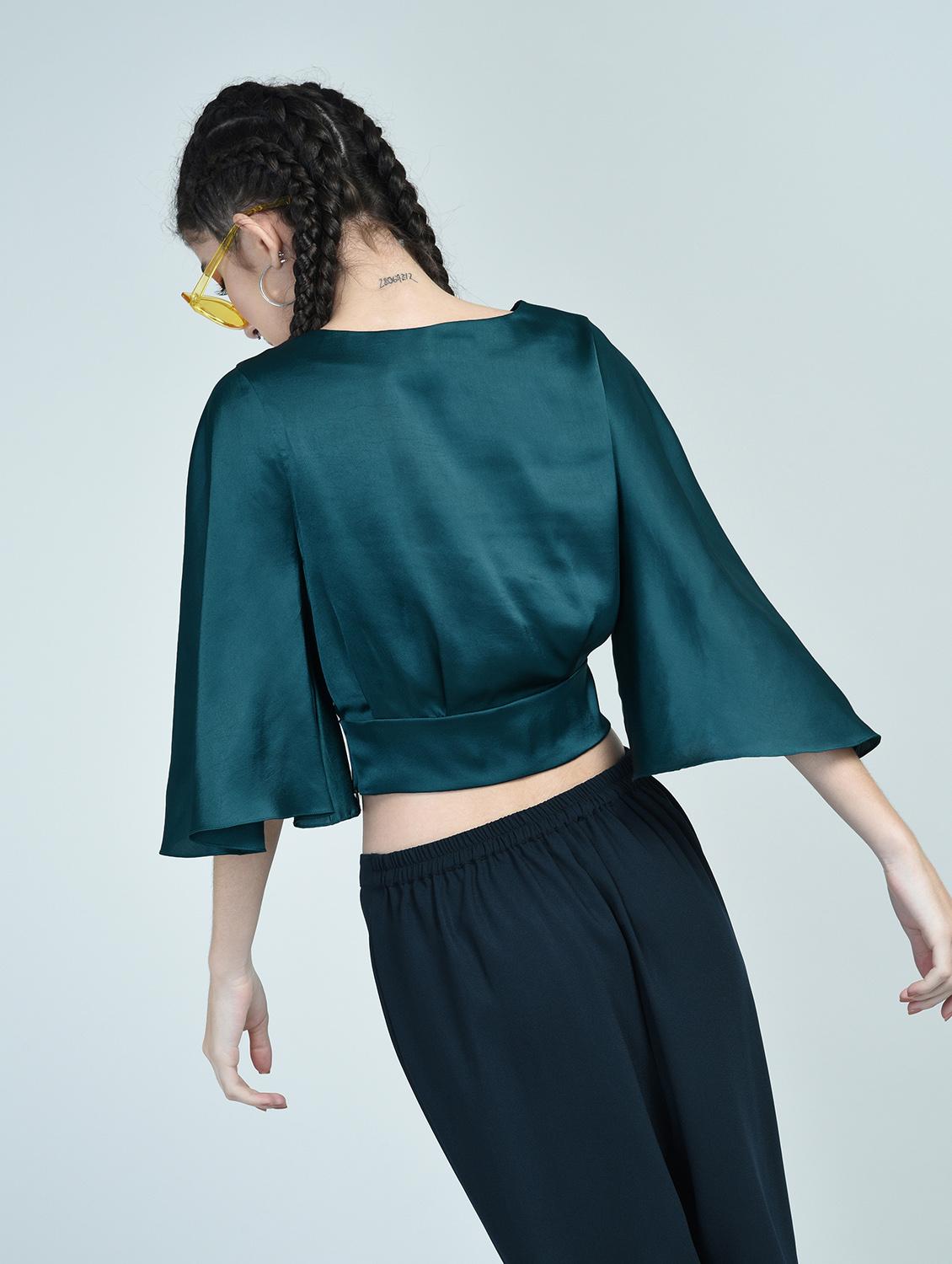 tie up bell sleeved crop top - 15671426 - Zoom Image - 3