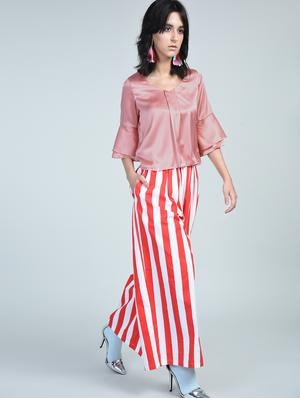 bell sleeved pleated front top - 15671427 - Standard Image - 3