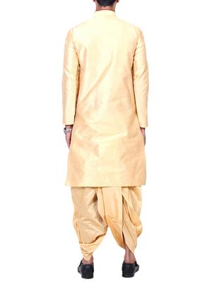 golden silk blend dhoti kurta set - 15673992 - Standard Image - 3