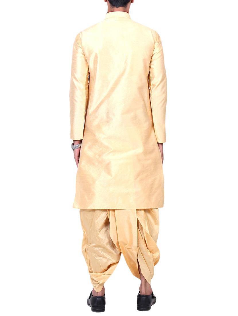 golden silk blend dhoti kurta set - 15673992 - Zoom Image - 3