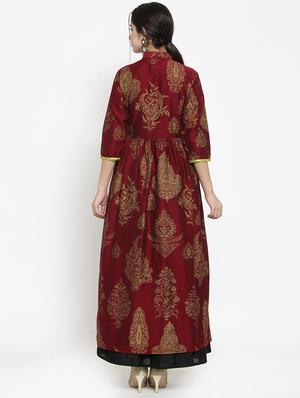 High slit foil print silk gotta work kurta - 15676250 - Standard Image - 3