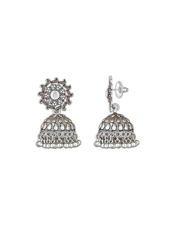 silver metal jhumka earring - 15678629 - Zoom Image - 3