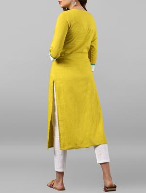 embroidered yoke kurta with pant set - 15692301 - Standard Image - 3