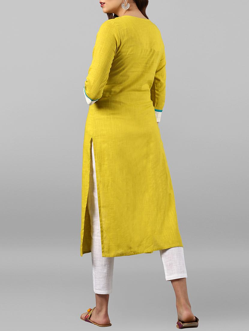 embroidered yoke kurta with pant set - 15692301 - Zoom Image - 3