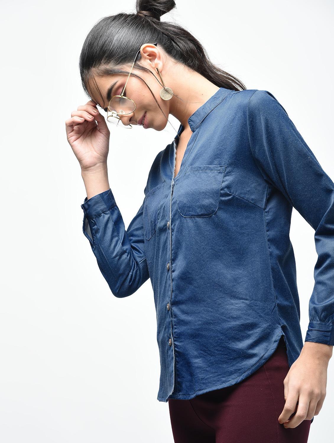 mandarin neck pocket patch shirt - 15692916 - Zoom Image - 3