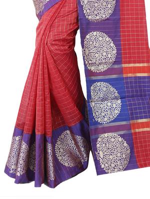 contrast border checkered banarasi saree with blouse - 15695651 - Standard Image - 3