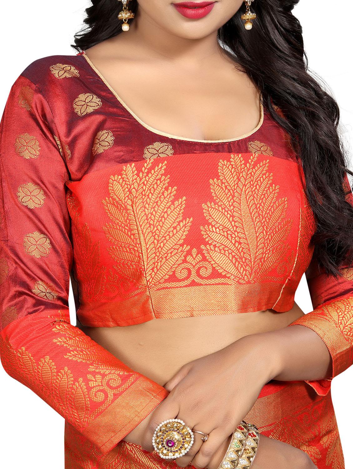 floral zari motif banarasi saree with blouse - 15695837 - Zoom Image - 3