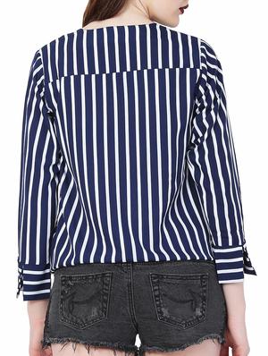 surplice neck striped blouson top - 15695845 - Standard Image - 3