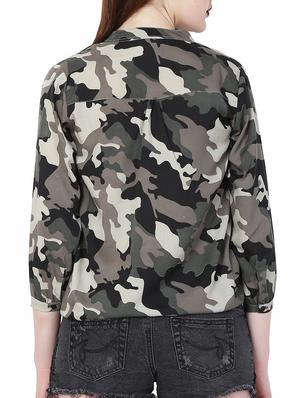 button detail camouflage blouson top - 15695858 - Standard Image - 3