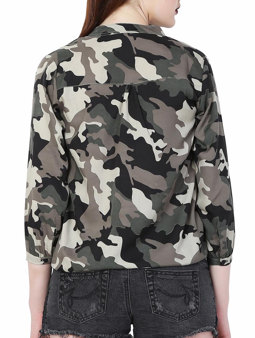 button detail camouflage blouson top - 15695858 - Zoom Image - 3