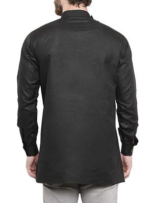 black cotton asymmetric kurta - 15695931 - Standard Image - 3