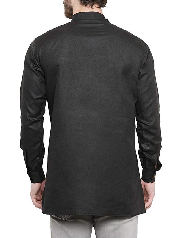 black cotton asymmetric kurta - 15695931 - Zoom Image - 3