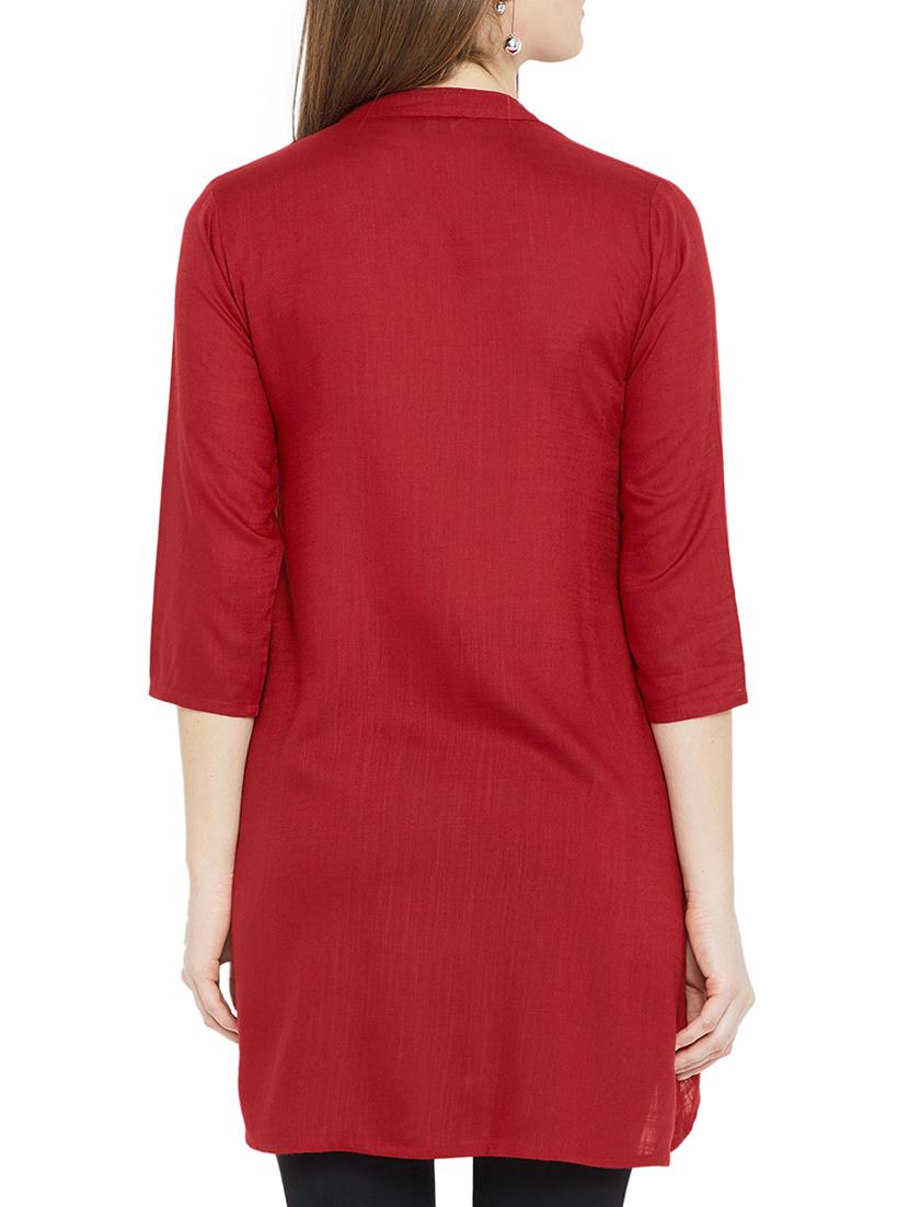 red viscose highlow kurti - 15697378 - Zoom Image - 3