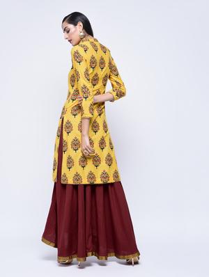 gota patti kurta with burgundy palazzo set - 15697548 - Standard Image - 3