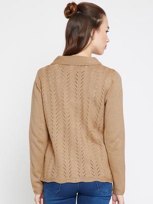 Pointelle knit woolen cardigan - 15697797 - Standard Image - 3