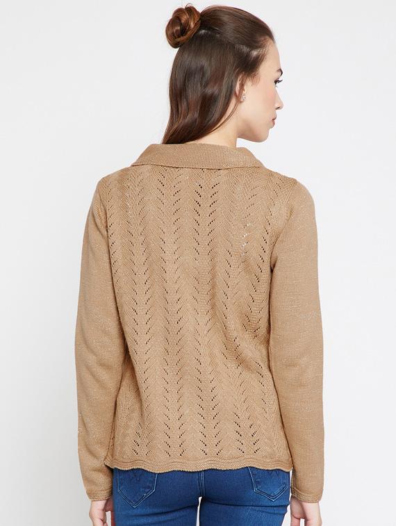 Pointelle knit woolen cardigan - 15697797 - Zoom Image - 3