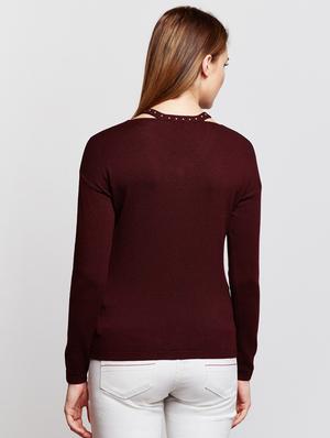 Cut work neck woolen pullover - 15697952 - Standard Image - 3