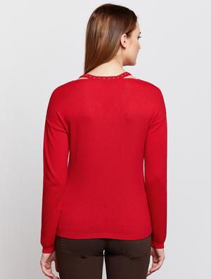 Cut work neck woolen pullover - 15697956 - Standard Image - 3
