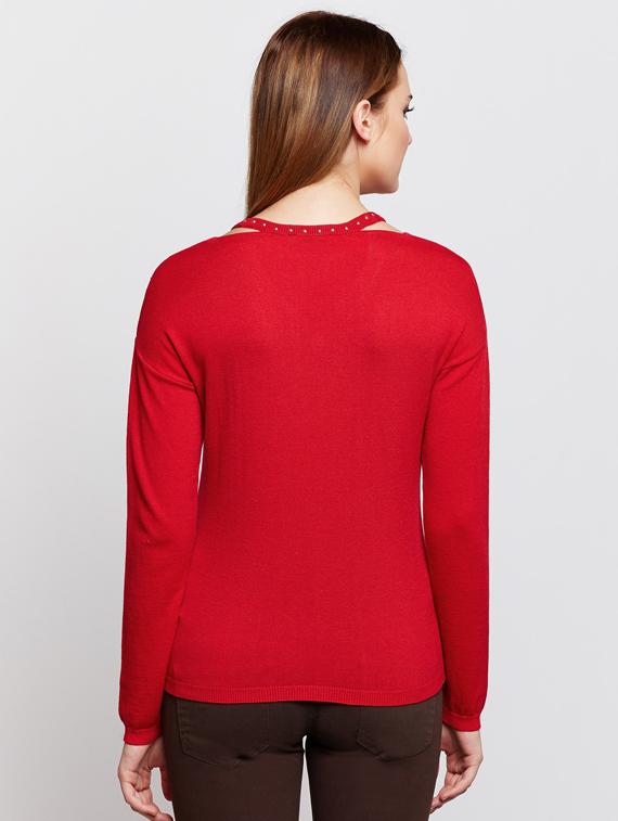 Cut work neck woolen pullover - 15697956 - Zoom Image - 3