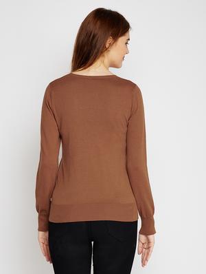 Walnut brown woolen pullover - 15698002 - Standard Image - 3