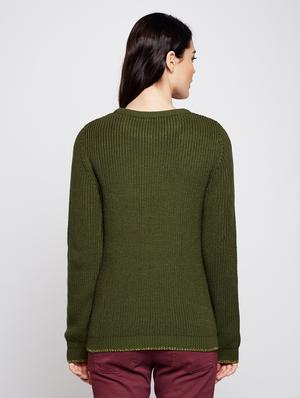 tie up neck ribbed knit pullover - 15698042 - Standard Image - 3