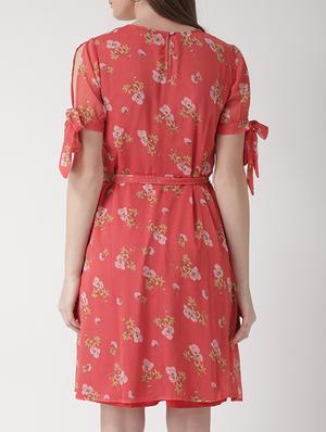 floral knot detail sleeved dress - 15698690 - Standard Image - 3