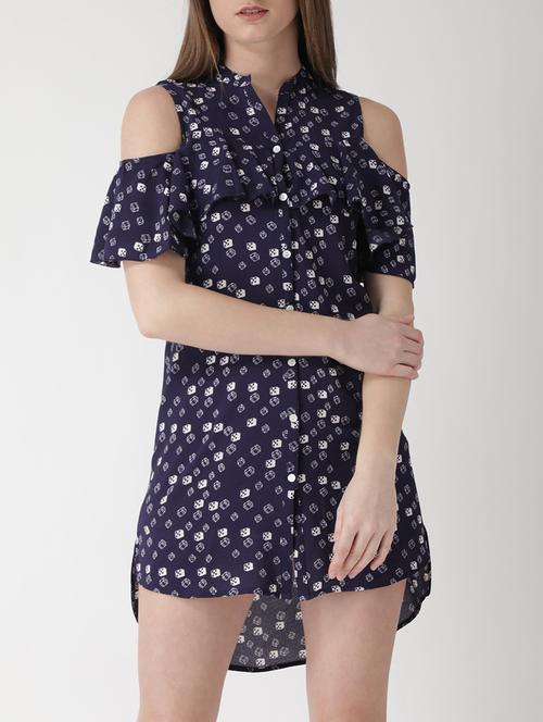 cold shoulder ruffle detail shirt dress - 15698692 - Standard Image - 1