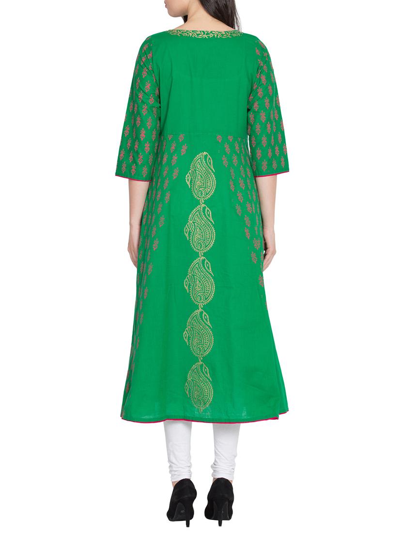 Block print a-line kurta - 15699424 - Zoom Image - 3
