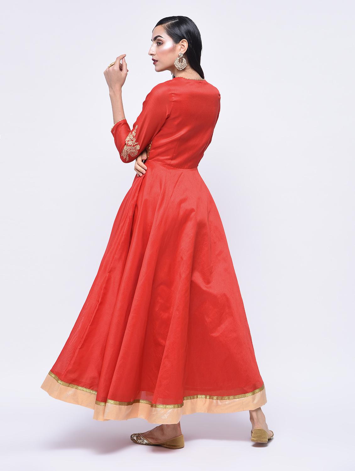 gotta patti embroidered angrakha kurta - 15701756 - Zoom Image - 3