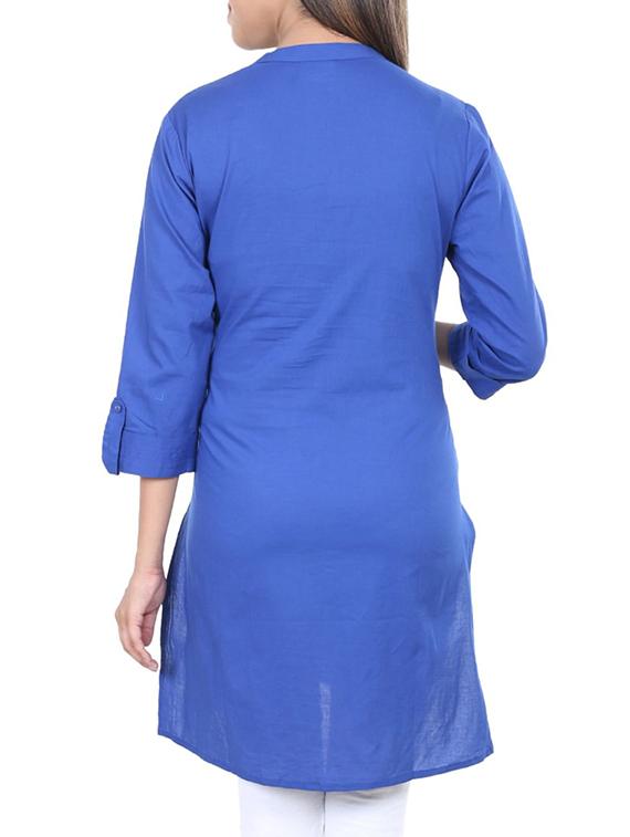 Blue straight kurti - 15702194 - Zoom Image - 3